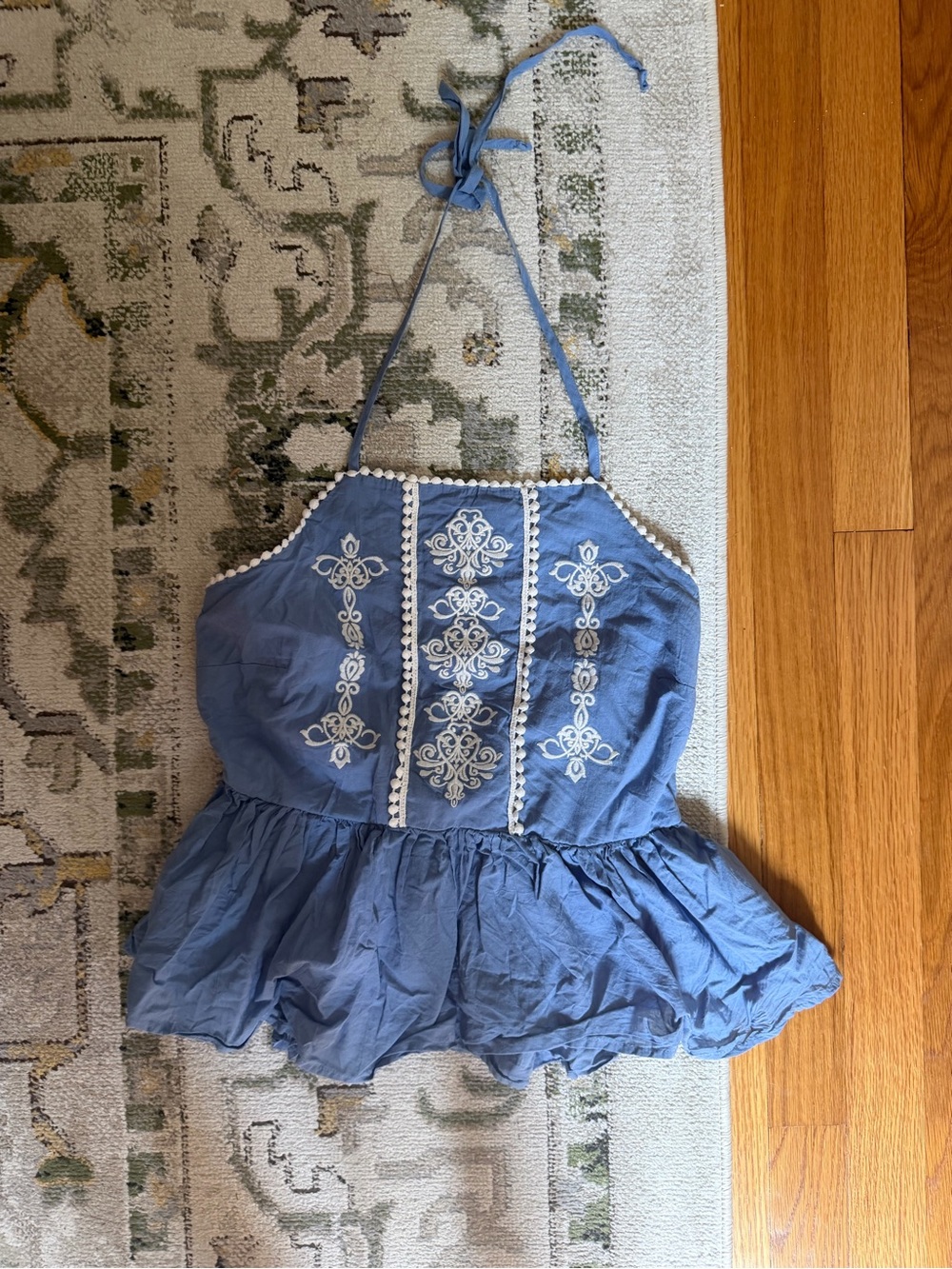 Francesca's Collections Light Blue Embroidered Halter Dress